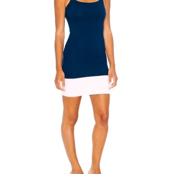 American Apparel Navy and Pink Color Block Bodycon Tank Ponte Dress XS - Picture 1 of 4